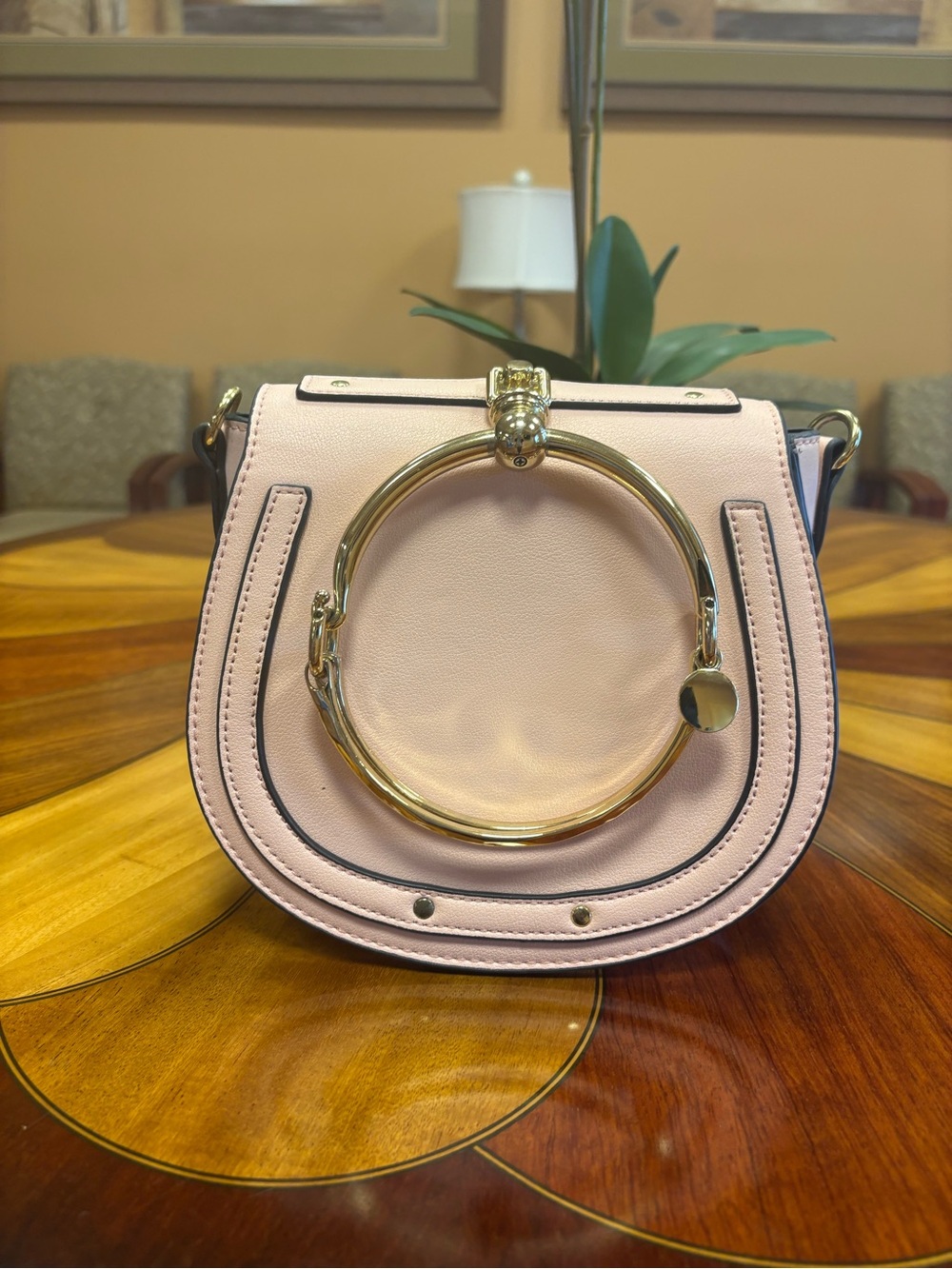 Chic Women's Pink Saddle Bag with Gold Ring Handle